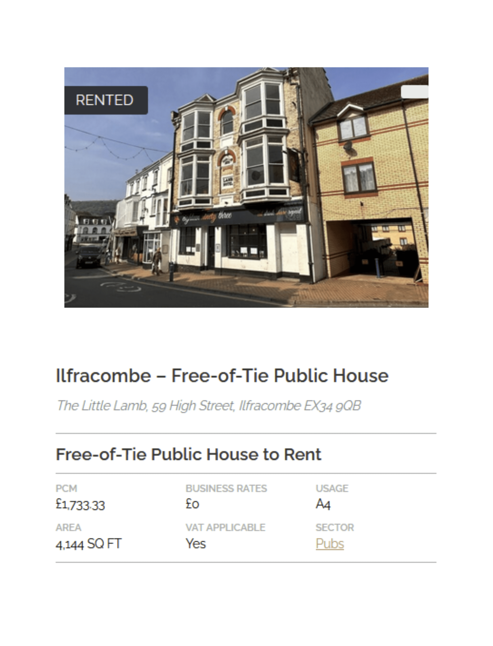 COMPLETED LEASE - The Little Lamb, 59 High Street, Ilfracombe EX34 9QB