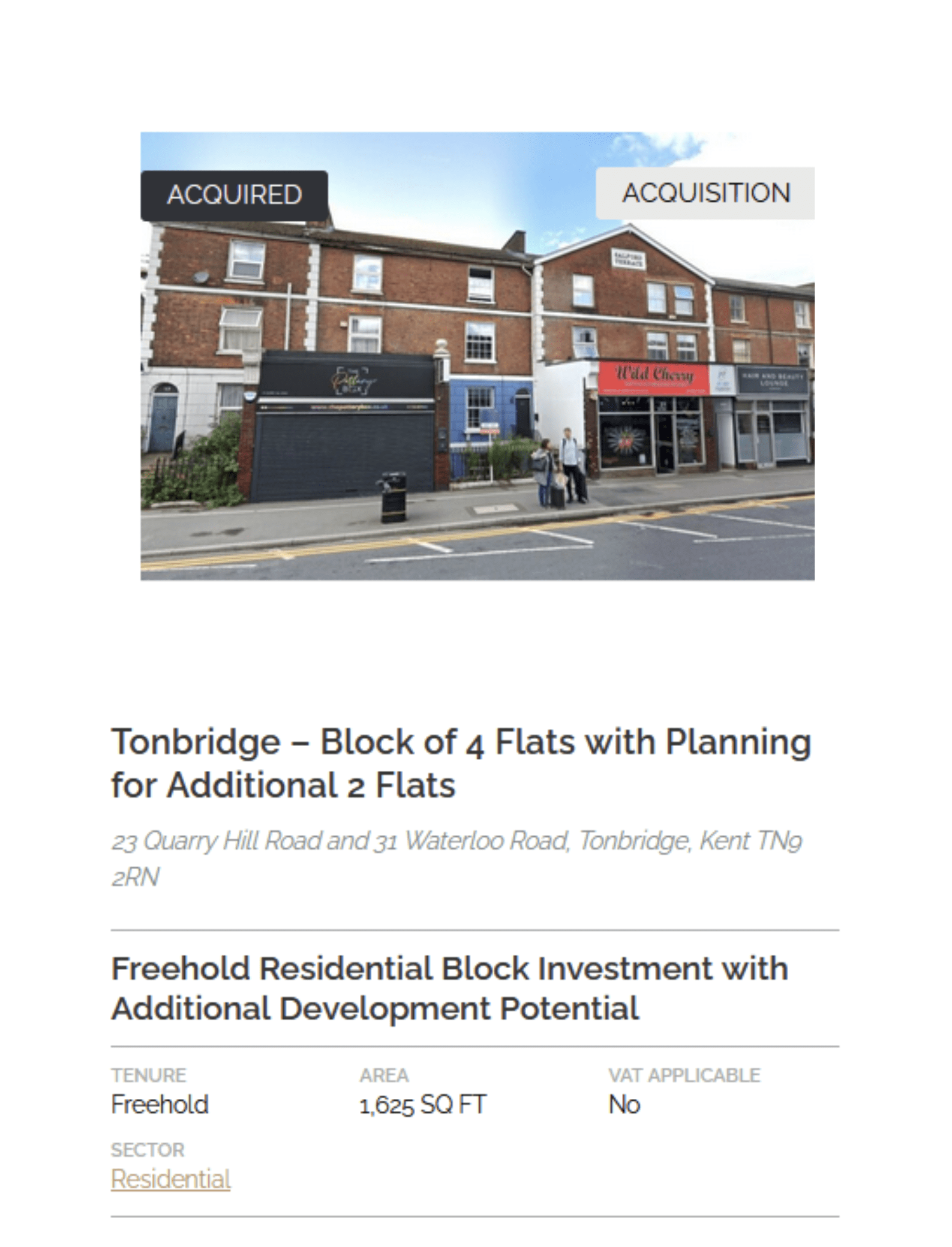 COMPLETED SALE - 23 Quarry Hill Road and 31 Waterloo Road, Tonbridge, K