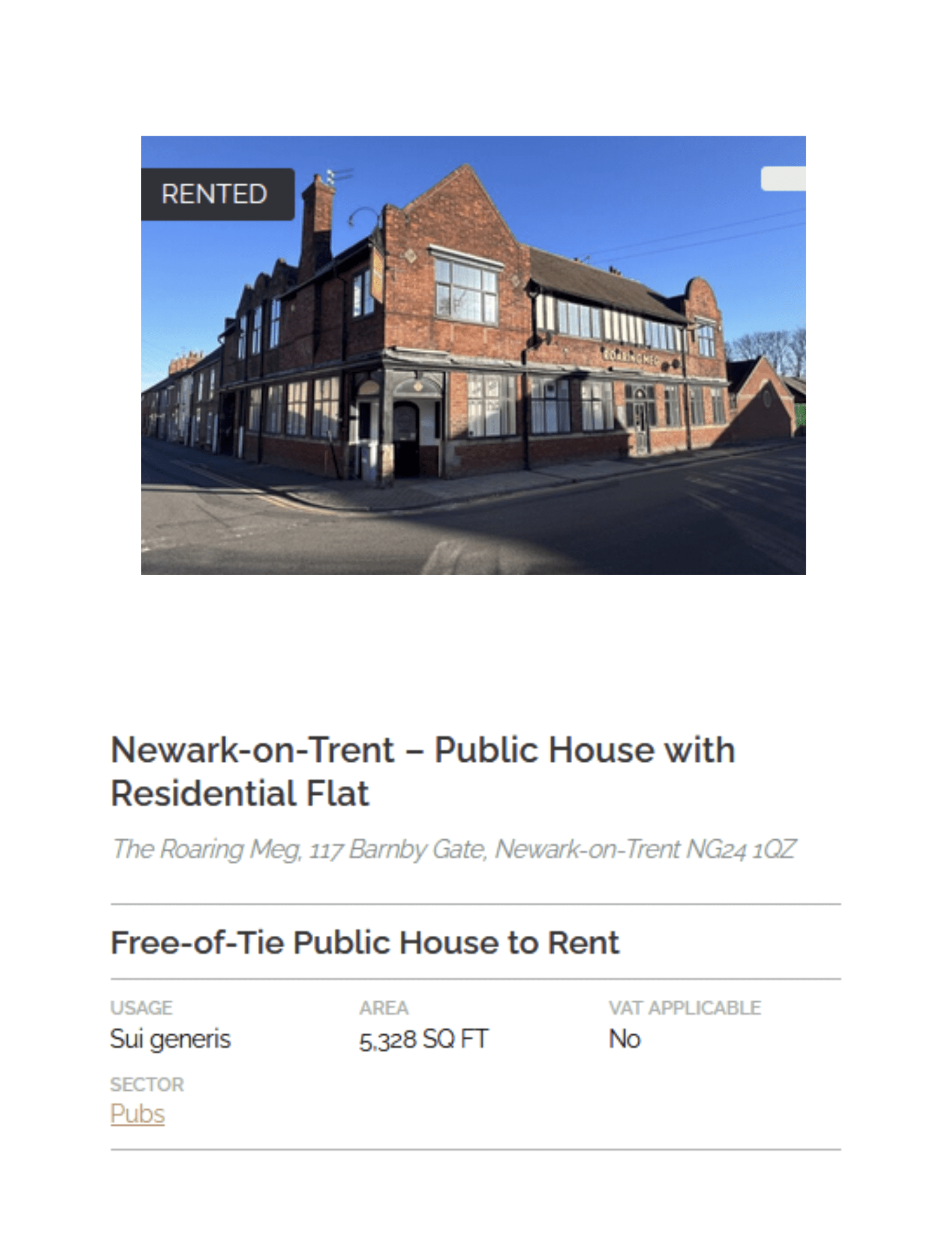 COMPLETED LEASE - The Roaring Meg, 117 Barnby Gate, Newark on Trent NG24 1QZ