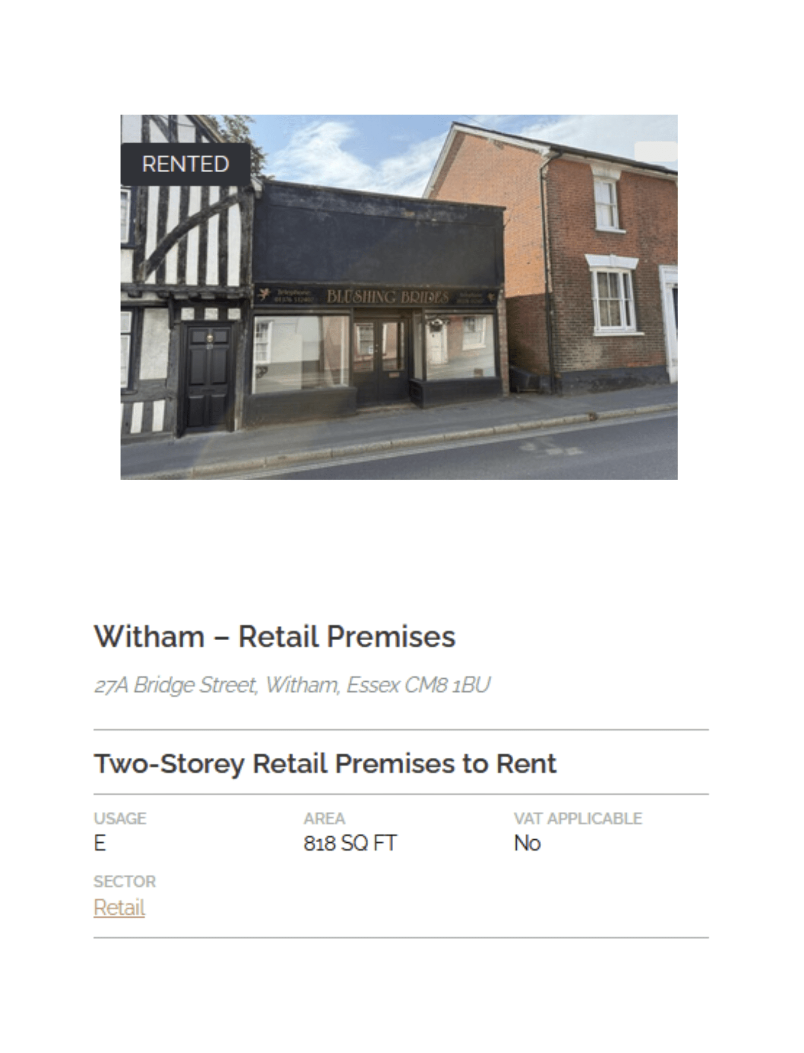 COMPLETED LEASE - 27A Bridge Street, Witham, Essex CM8 1BU