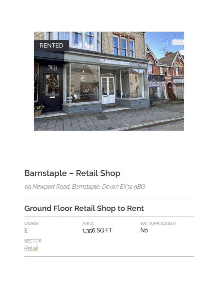 COMPLETED LEASE – 65 Newport Road, Barnstaple EX32 9BG